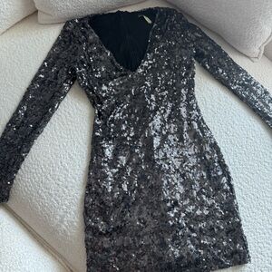 Sequin v cut mini dress